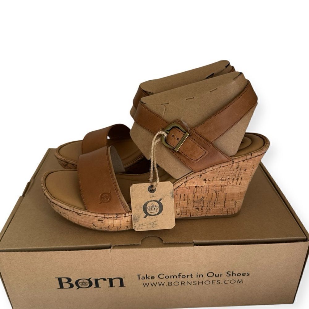 Born Lenore Platform Wedge Tan Leather Sandal Size 11M - Picture 7 of 7